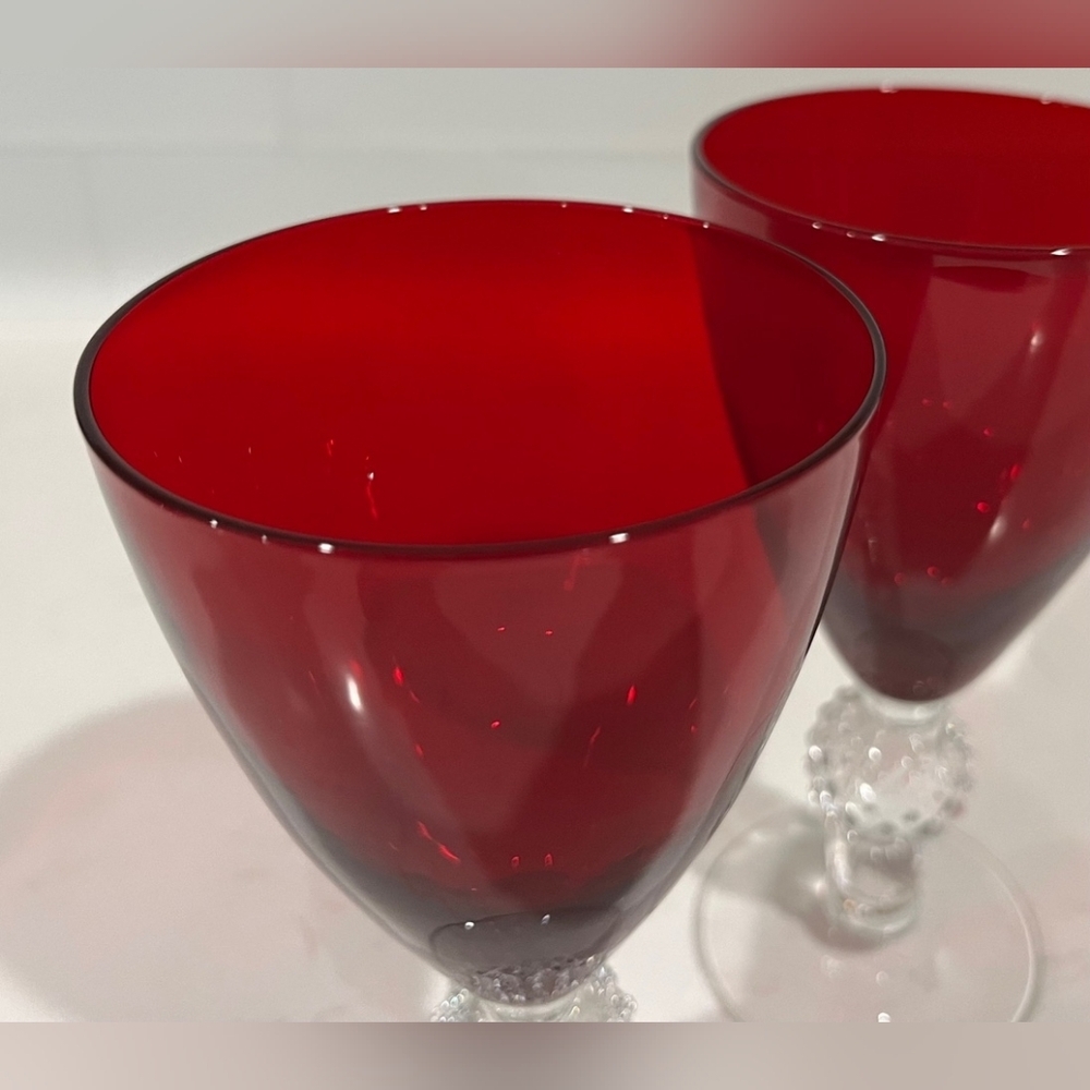 Vintage Morgantown Art Deco Ruby Cut To Clear Goblets 9 oz Set Of 2 - Picture 3 of 9